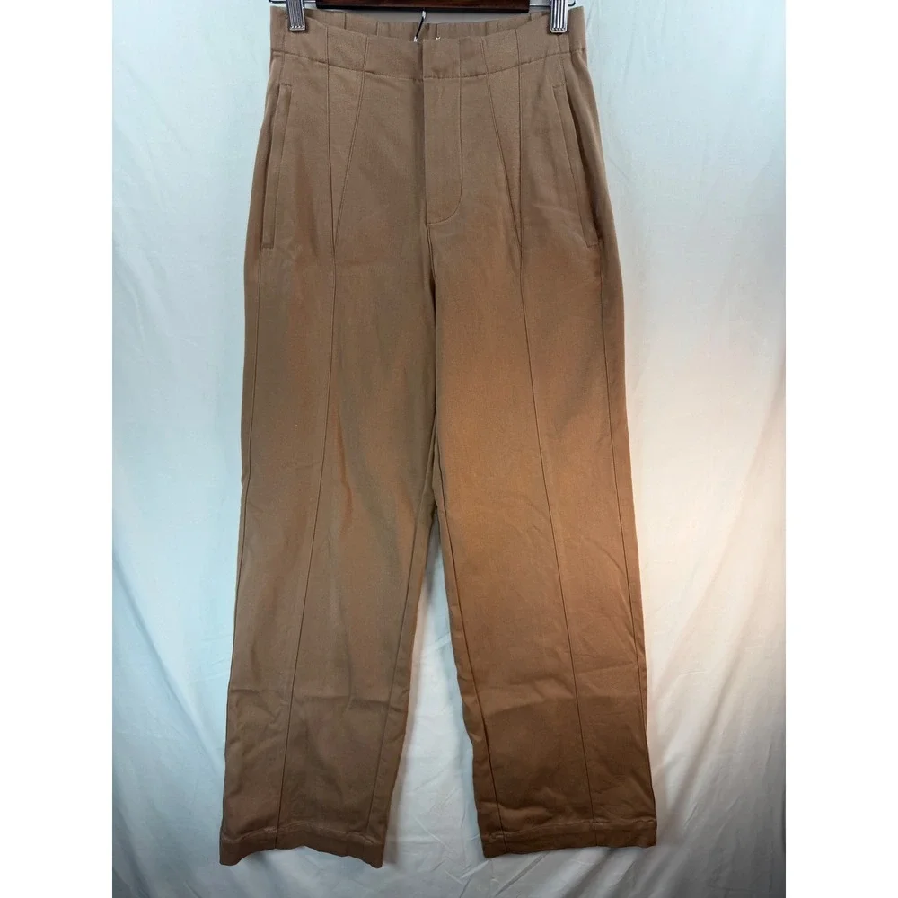 Alo Yoga Womens High Waist Wide Leg Seam Front Trousers Tan Camel Size S